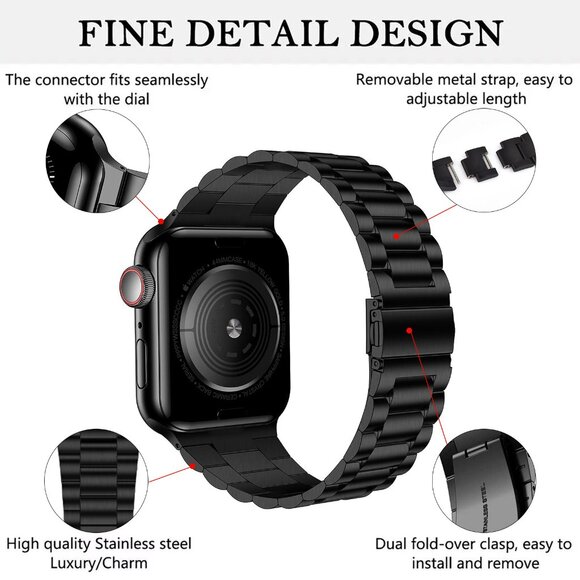 Classic Stainless Steel Metal Slim Band for Apple Watch 38/40/41mm, Black - Picture 3 of 7